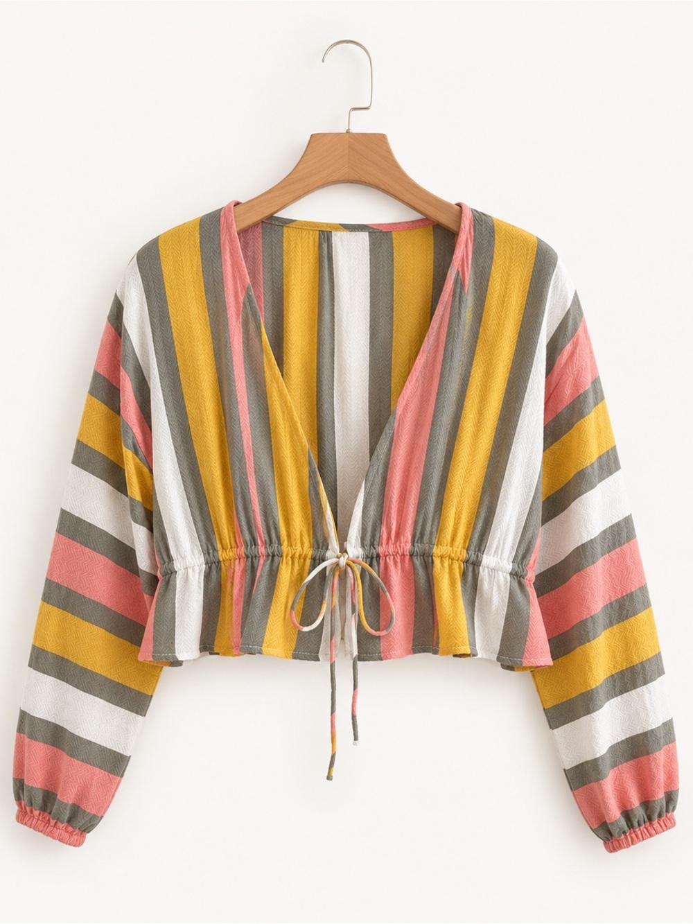 House of Harlow for Revolve Striped Tie-Front Crop Blouse in Mustard, Coral
